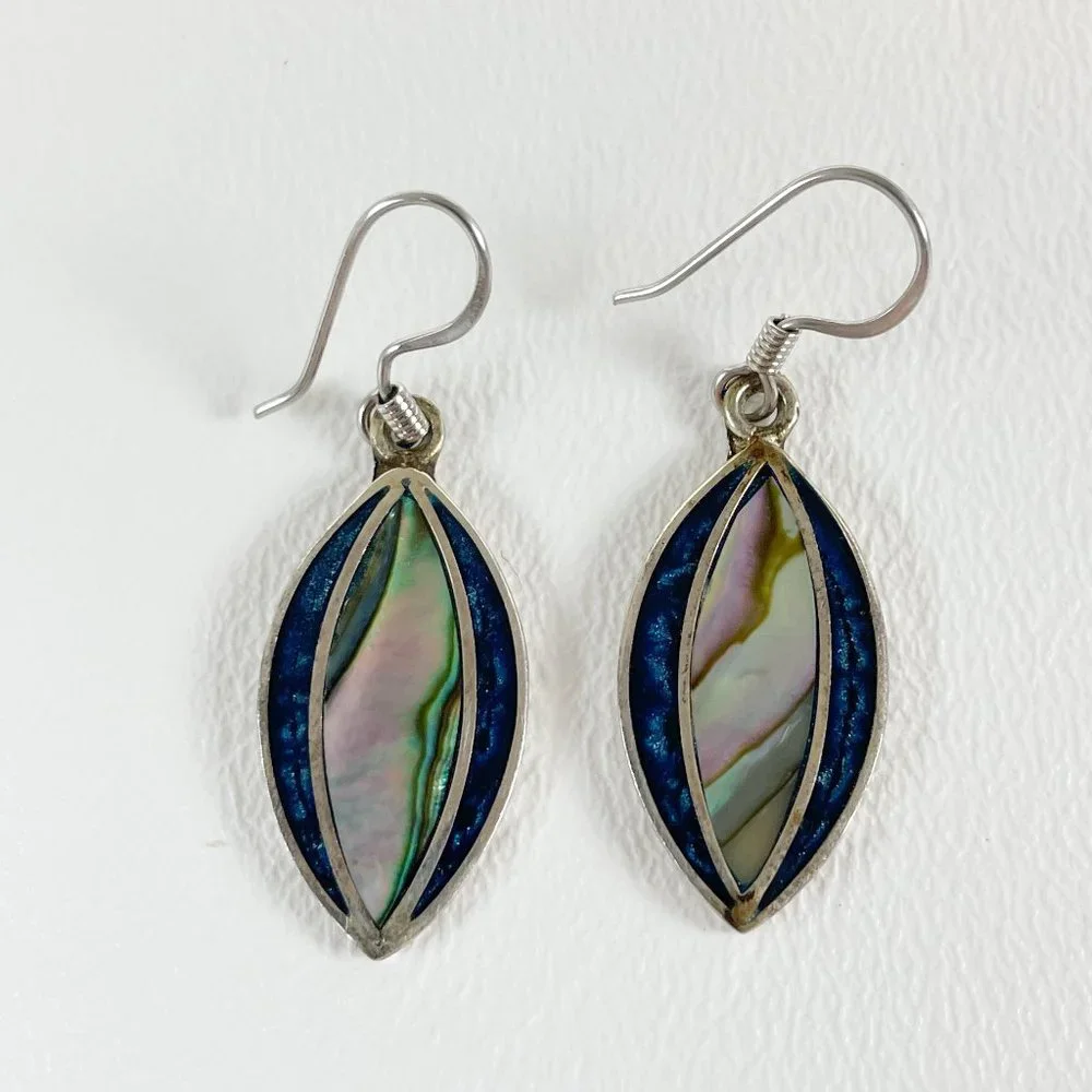 Alpaca Silver Blue Mother of Pearl Earrings